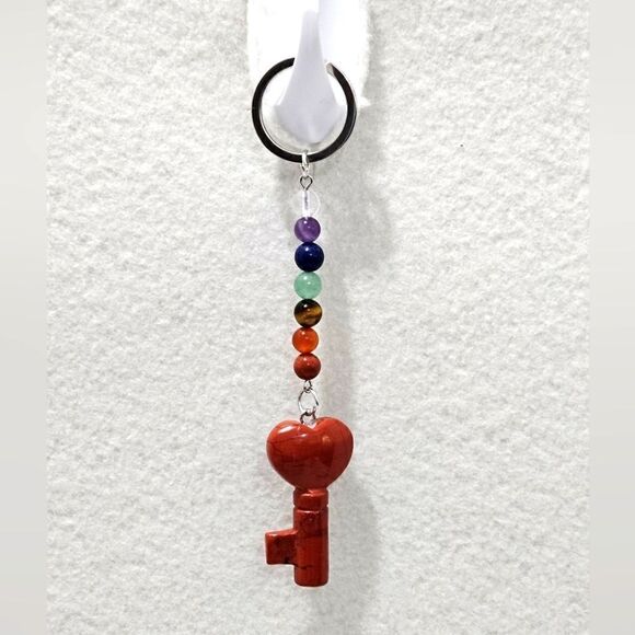 NWOT, Red Jasper key with multi stone beaded key ring. - Picture 1 of 2